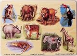 kids and infants educational toys item: Wooden Zoo 9-piece Peg Puzzle