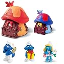 Scleich Smurfs Large House and Smurfs Blue Cottage with Vanity Smurf, Jokey Smurf, and Smurfette with Flowers