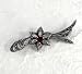 Sterling Silver Marcasite Flower and Elegant Swirl Brooch Pin, Garnet