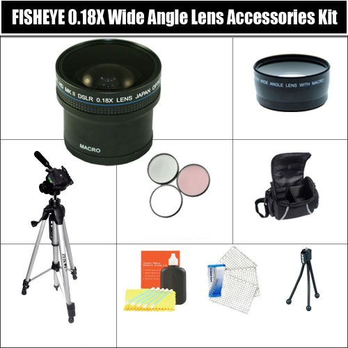 0.18X HD SUPER FISHEYE WIDE ANGLE LENS ACCESSORY KIT ALSO INCUDING 2X TELEPHOTO LENS + 3 PC FILTER KIT + FULL SIZE TRIPOD + CARRYING CASE + MORE!! FOR NIKON D3000 D5000 DIGITAL SLR CAMERAS.THESE LENSES AND FILTERS WILL ATTACH DIRECTLY TO THE FOLLOWING NIKON LENSES 18-55mm, 55-200mm, 50mm