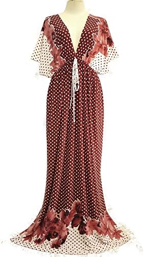 The Sisters Women Red Floral VNeck Kimono Long Maxi Dress L XXL 14 16
