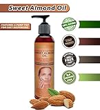 Sweet Almond Oil - All Natural, Cold Pressed, Paraben & Hexane-free 100% Pure Moisturizing Oil. FREE online Download of the many Uses and Benefits. So good for your face, skin and hair. Will not clog pores. Can be used alone to moisturize or in soaps, lotions, scrubs, bath and massage oils as well as aromatherapy. Makes a great carrier oil. Mixes well with Virgin Coconut, Tea Tree, Peppermint, Eucalyptus & Lavender Essential Oils. Promotes a healthier body by improving the complexion and delaying signs of aging. Reduces dark circles around the eyes. Soothes dry, flaky, and chapped areas. Minimizes hair frizz and enhances shine, plus more.