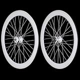 Fixie Freewheel Track Wheel Wheelset Deep V White+Tires