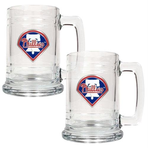 MLB Philadelphia Phillies Two Piece 15-Ounce Glass Tankard Set- Primary Logo