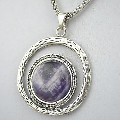 Toonykelly Vintage Look Antique Silver Plated Round Purple Amethsyt Stone Necklace(1 Pc)