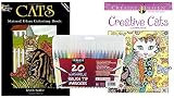 Sargent Art Washable Firm Brush Tip Markers in a Case, Set of 20 and 2 Cat Lovers Adult Coloring Books, Creative Cats and Dover Cats Stained Glass: Stress Relieving Designs to Relax and Enjoy!