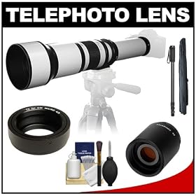 Samyang 650-1300mm f/8-16 Telephoto Lens (White) with 2x Teleconverter (=650-2600mm) + Monopod Kit for Olympus OM-D EM-5, Pen E-P2, E-P3, E-PL2, E-PL3, E-PM1 & Panasonic Micro 4/3 Digital Cameras