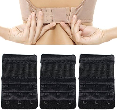 Quintina Ladies Elastic Bra Extender Stretchy 3 hook 3/4 inch Spacing Breathing room (3 hook 3/4 inch, 3 Pcs Black)