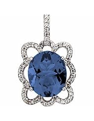 14K White Gold Oval Cut London Blue Topaz and Diamond Pendant -- LIFETIME WARRANTY