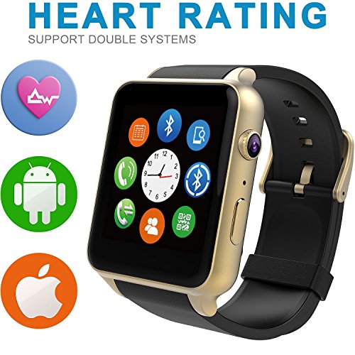 Evershop® Newest SIM Card NFC Bluetooth Smart Watch GSM Phone Wristwatch Phone Mate Independent Smartphone for Android and IOS (Golden)