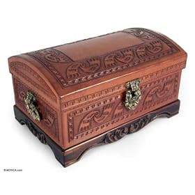 Mahogany and leather chest, 'Memories' 13.8