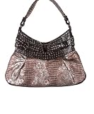 Blue Elegance Handbag Floral Embossed Faux Leather Metallic