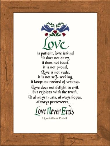 Love is Patient Scripture Framed Art Gift of Motivational Verses for Wedding, Anniversary, Valentine's Day, and Housewarming 1 Corinthians 13: 4-8