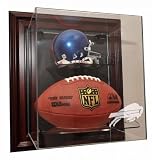 Buffalo Bills Mini Helmet and Football Case-Up Display, Mahogany - Autographed NFL Mini Helmets