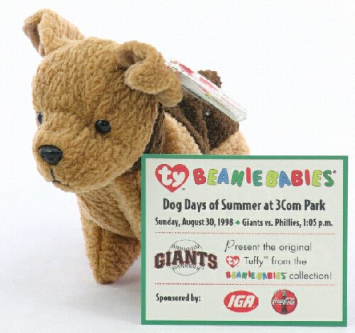 Sports Commemorative Card, Beanie Baby, Ticket Stub - Tuffy the Terrier Dog - Game Day 08/30/1998, San Francisco Giants vs Phillies - Baseball