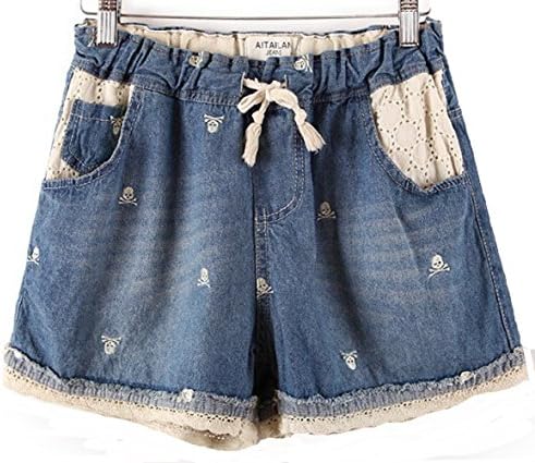 Miaokalin Women's Plus Size High-rise Harem Sweat Denim Shorts (XXL, dark skull)