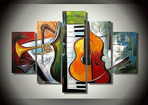 Art Painting 100% Hand-painted Free Shipping Wood Framed on the Back Artwork Trumpet Music High Q. Wall Decor Landscape Oil Paintings on Canvas 5pcs/set