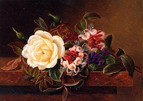 Still Life with a Rose and Violets on a Marble Ledge - Modern Abstract Oil Painting on Canvas Stretched without Wooden Frame wholesale by STOREOUTLET