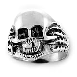 Sterling Silver Skull Ring with Stars on the Side - Sizes 9 to 14