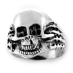 Sterling Silver Skull Ring with Stars on the Side - Sizes 9 to 14