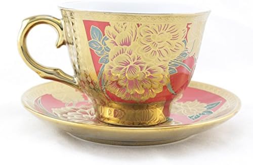 Ambilight Porcelain 6-ounce Coffee Cup and Saucer Flora Chintz with Gold Trim,set of 1,Red,C1(1),outstanding decorative cups
