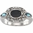 14K White Gold Onyx, Aquamarine and Diamond Ring