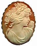 Calliope, Goddess of Music 14k Gold Carnelian Shell Cameo Pin Pendant