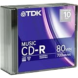 TDK CD-R80TWNM10 CD-R DA, 80 Minute, 700 MB, 32x (10-Pack with Slim Jewel Cases)