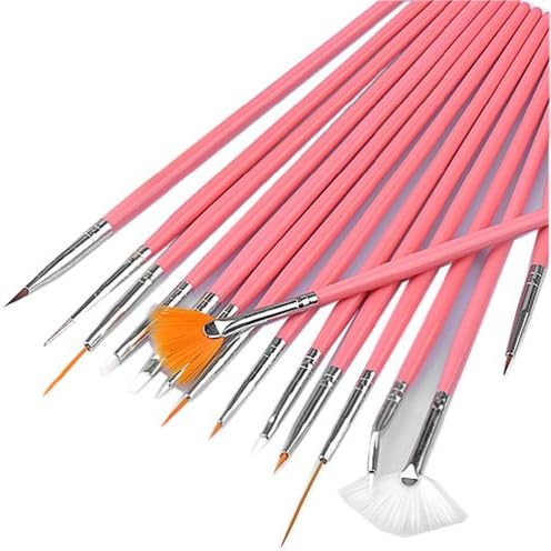 xiufen shop - 15pcs Pink Acrylic Nail Art Darwing Brushes Pen Brushes Tool Tips Dotting Painting Set DIY Decoration