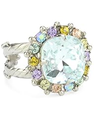 Sorrelli "Running Water" Crystal Cushion Adjustable Silver-Tone Ring