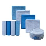 Luvable Friends Washcloths with Bonus Bath Sponge, 8 Pack, Blue