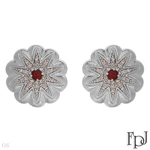FPJ Gorgeous High quality Earrings With 0.75ctw Precious Stones - Genuine Clean Diamonds and Garnets Crafted in 14K White Gold. Total item weight 7.2g