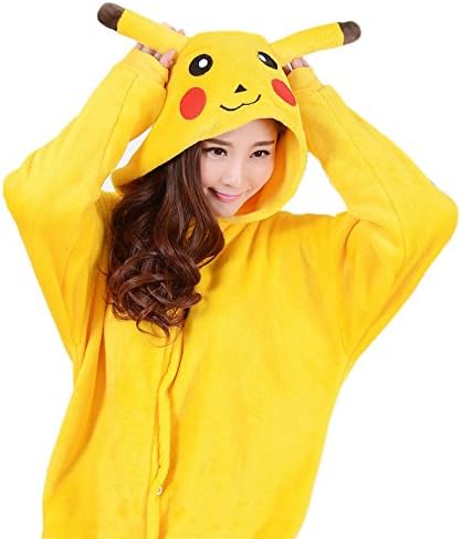 Cartoon Flannel Pajamas Cosplay Pikachu Costume One-piece Pajamas (S)
