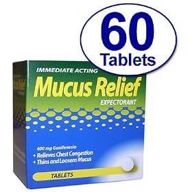 60 Tabs 400 mg Guaifenesin Expectorant Mucus Thinner Compare to Active Ingredients in Mucinex (2 Pack)