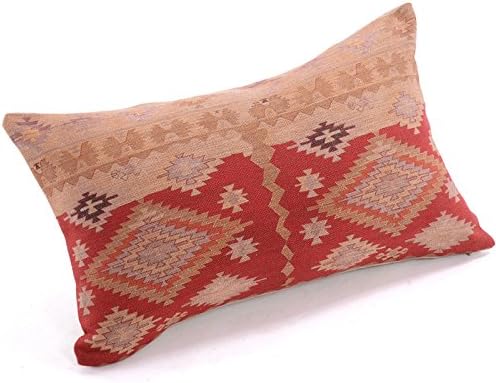 MOEKI Linen Rectangle Decorative Cushion Cover Retro Lumbar Pillowcase 12" x 20" Printed Diamond
