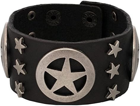 Lonestar &amp; Star Studs Black Leather Cuff Bracelet