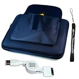 Premium Slim Hard Nylon Cube Case with Pocket for Apple iPad 16GB, 32GB, 64GB Wi-Fi and WiFi + 3G + Includes a 4-inch eBigValue Determination Hand Strap + Retractable Hotsync Usb Data Cable for Apple Ipad