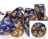 Gemini Polyhedral 16mm Blue-Gold w/white d10 Dice
