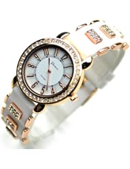 Geneva Polyurethane Fashion Crystal Womens Watch White Strap