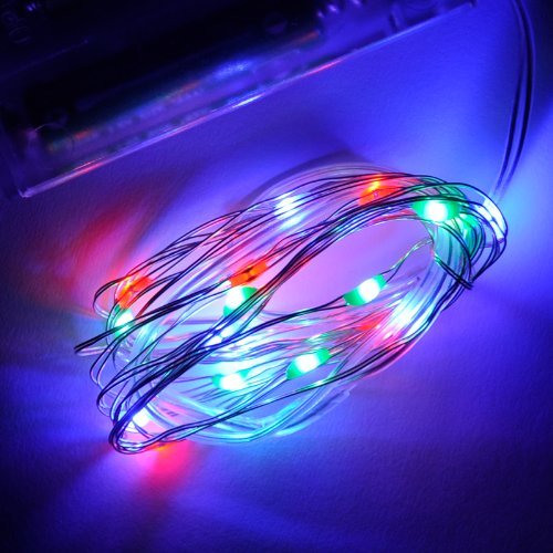 Lychee® Micro 20 LED Multicolor RGB Lights Battery Operated on 7ft Long Silver Color Ultra Thin String Copper Wire for Room Home Garden Christmas Party Decoration