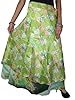 Womens Wrapskirt Two Layer Green Printed Long Vintage Silk Sari Skirt