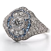 Antique Deco Platinum 2.16cts Diamond Sapphire Engagement Ring