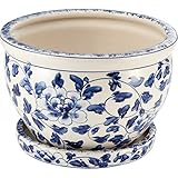 nobrand 陶器植木鉢１５点セット（受皿付） 園芸用品 白・青×花柄(CV343DKB4-5)