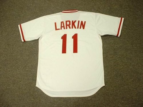 BARRY LARKIN Cincinnati Reds 1990 Majestic Cooperstown Throwback Home Baseball Jersey, MEDIUM