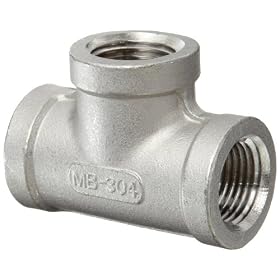 Merit Brass K406-04 Tee, 1/4" NPT Female, Class 150 304 Stainless Steel Cast Pipe Fitting