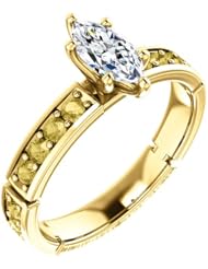 18K Yellow Gold Marquise Cut White and Yellow Diamond Ring -- LIFETIME WARRANTY
