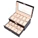 Black Faux Leather Clear Glass Top 20 Wrist Watch Display Storage Case Box