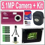 Digital Concepts 5.1MP Pink Digital Camera and Digital photo Frame Plus 1GB Accessory Kit;-1GB SD Memory Card - Sakar 2.4 Inch Digital Photo Frame - 2x Pack Energizer AAA Alkaline Batteries - Compact Digital Camera Case - Lens Optics Cleaning Kit - Flexible Mini Tripod w/Pocket Clip