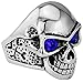 Men's Vintage Stainless Steel Gothic Classic Cz Heart Cross Skull Biker Ring , Silver Black Blue