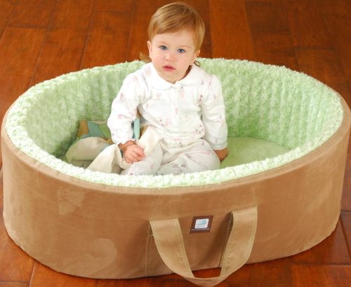 Buy Low Price Cozy Lalapanzi Travel Baby Bed – Latte and Green Chenille chenille 3